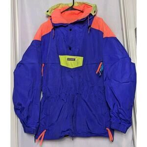 Vtg 90s Columbia Purple Orange Color Block Hood Ski Snow Jacket Radial Sleeve L